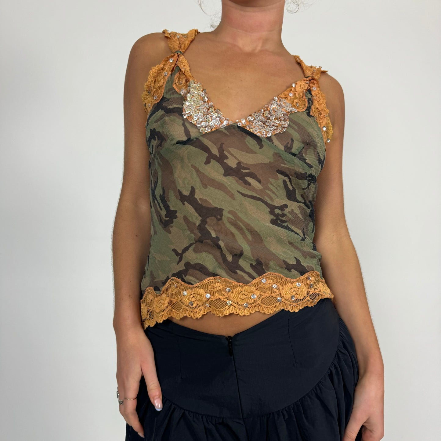 Sheer camo lace cami top size s/m