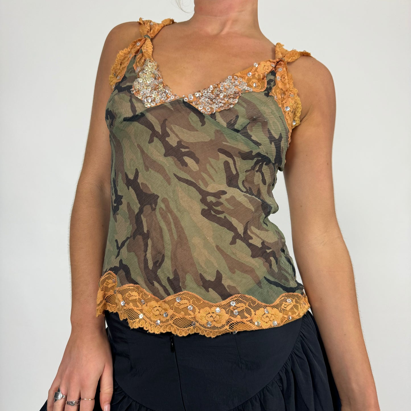 Sheer camo lace cami top size s/m