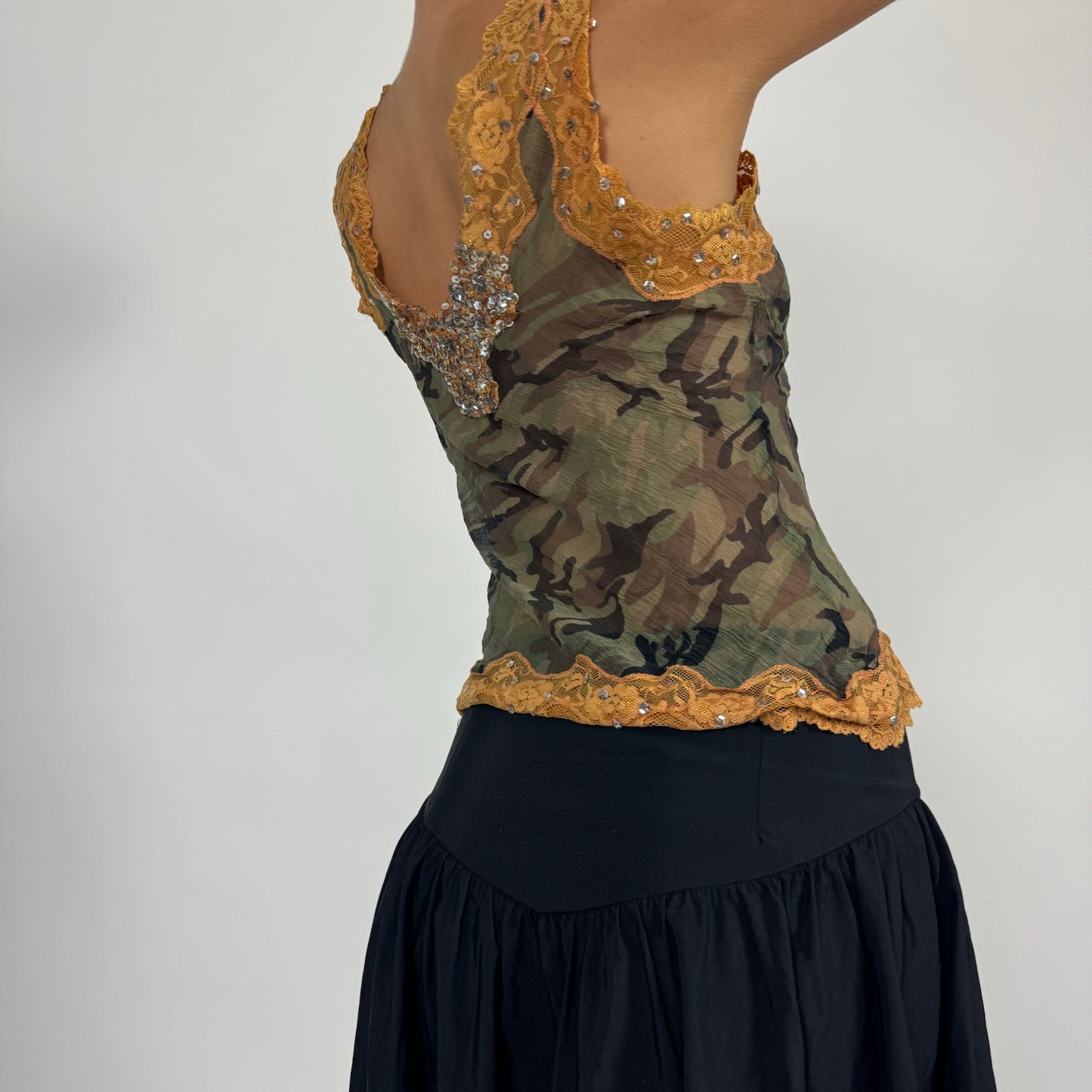 Sheer camo lace cami top size s/m