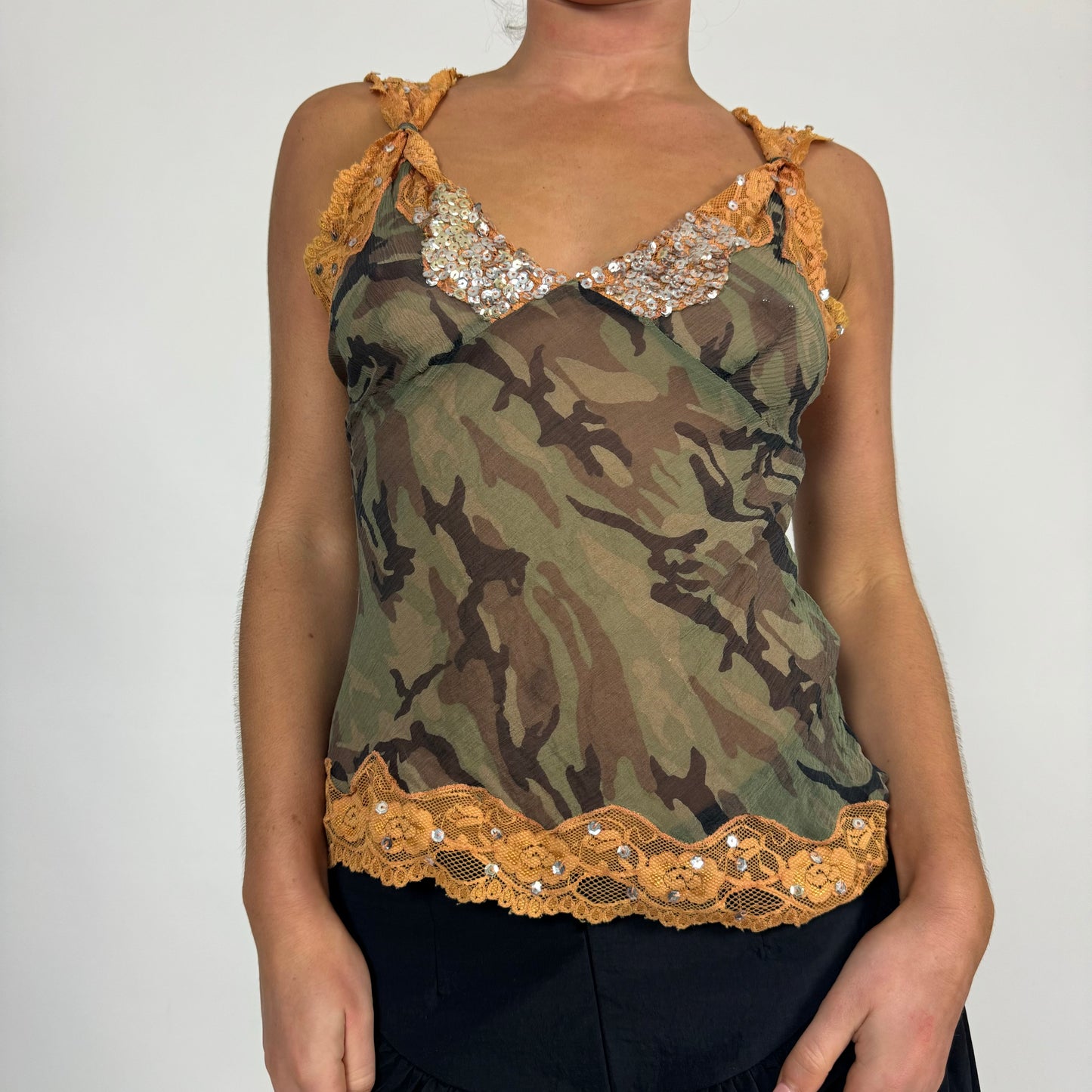 Sheer camo lace cami top size s/m